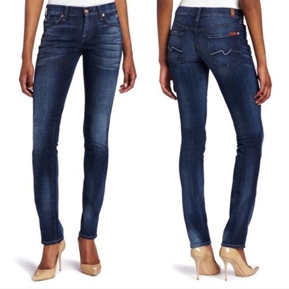 7 FOR ALL MANKIND ROXANNE DARK WASH BOOTCUT SKINNY ANKLE JEANS - Picture 1 of 9